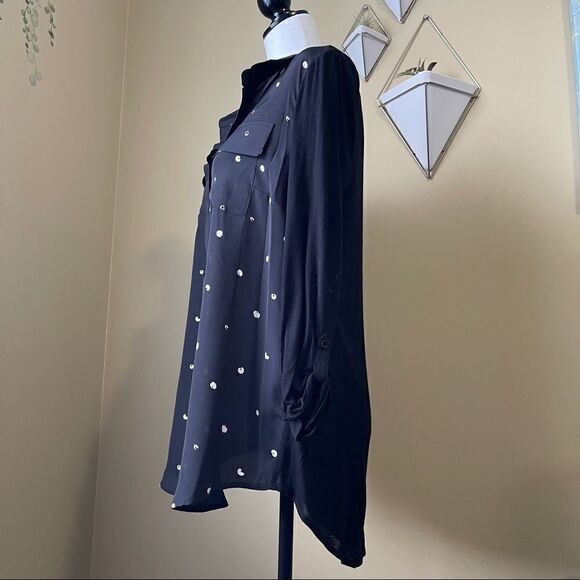 Kenzie Mixed Media Dot Print Collared Blouse - Picture 4 of 7